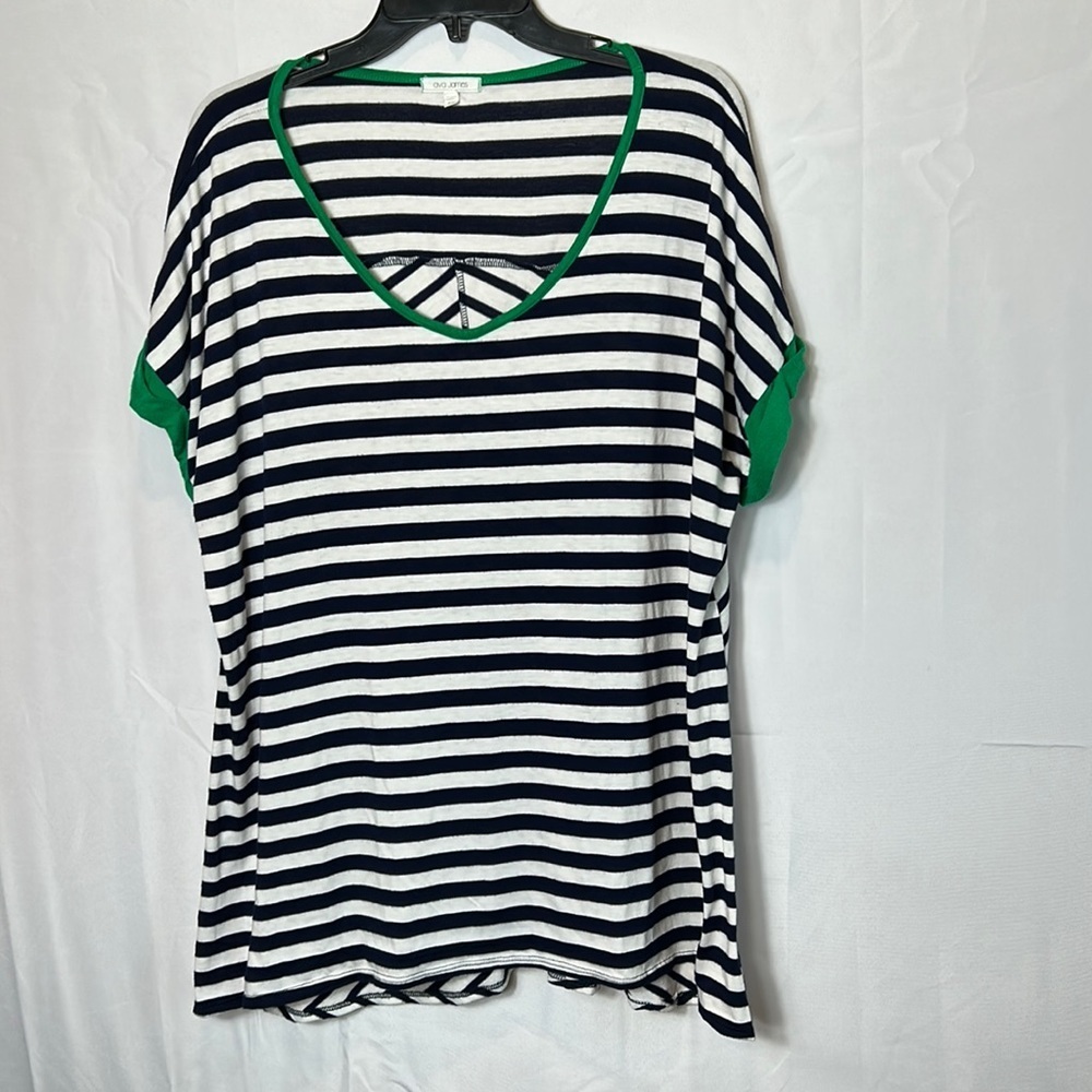 Ava James Navy Blue & White stripe short sleeve Top size 2X gently worn